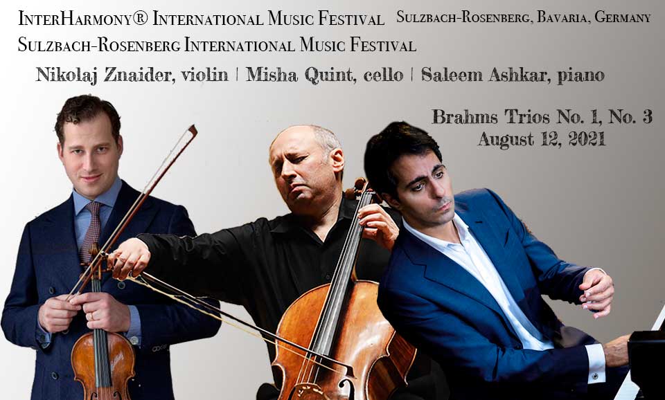 Nikolaj Szeps-Znaider will be joining InterHarmony International Music Festival’s Outstanding Guest Artist Series in Sulzbach-Rosenberg, Bavaria, Germany this summer on August 6 for a concert of the intense and melodic Brahms trios. He will be sharing the stage with cellist and Music Director Misha Quint and pianist Saleem Ashkar. Nikolaj Szeps-Znaider will join the Outstanding Master Class Series at InterHarmony, presenting a violin master class on August 5, where students will have a chance to perform for and work with the master. 